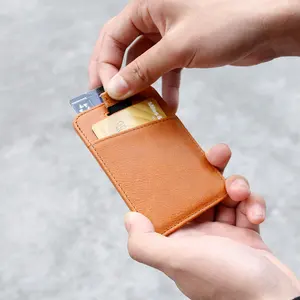 Wallets Retractable Leather Strap Slim Card Holders Magnetic Mini Pocket Wallets RFID Blocking Small ID Credit Card For Men Women