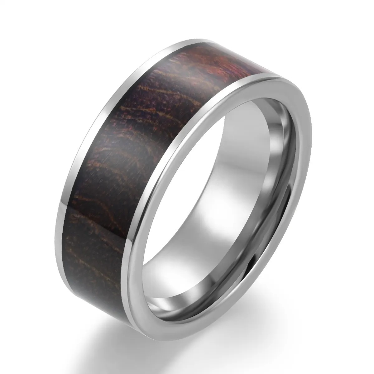 Gentdes Jewelry Modern Stylish Men's Sliver Tungsten Ring With Stable Wood Inlay Wedding Band Fashion Men Ring