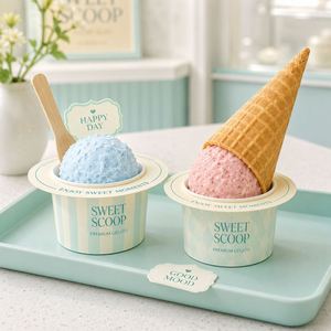 ถ้วยกระดาษพิมพ์ลายพาสเทลสำหรับไอศกรีมโคน ขนมหวาน ร้านขายอาหารแบบนำกลับบ้าน เกรดอาหาร พิมพ์โลโก้ ขายส่ง - Product Image 3