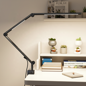 Berührungsempfindliche, augenschonende schwarze LED-Schreibtischlampe mit zwei Lichtquellen, aus Aluminium, verstellbar, 4 Farben, moderne Weitwinkelbeleuchtung - Product Image 1