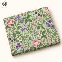 Kain Katun Voile Motif Bunga Vintage English Garden Sweet Pea Rose, Ringan, Bahan Katun Poplin untuk Kemeja dan Gaun