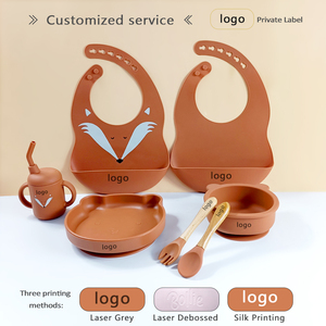 Hot Sale Factory Custom BPA-Free Bibs <strong>Plates</strong> Forks and Spoons Set Silicone Animal Bib Baby Silicone Tableware Feeding Set - Product Image 4