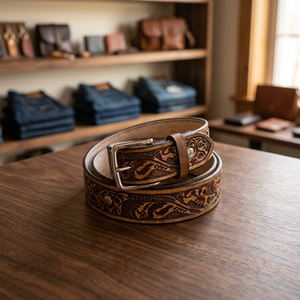 Leather Belt Handmade Crafted <b>Cow</b> Hide Eco-Friendly Material Custom Logo Solid Square Pin Steel 38CM Width Party High Strength - Product Image 1