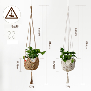 Macrame Plant Hangers Jute Crochet Hanger Large Hanging Wall Plants with S Shaped <strong>Hooks</strong> for Fence <strong>Planters</strong> Plant Flower Pots - Product Image 3