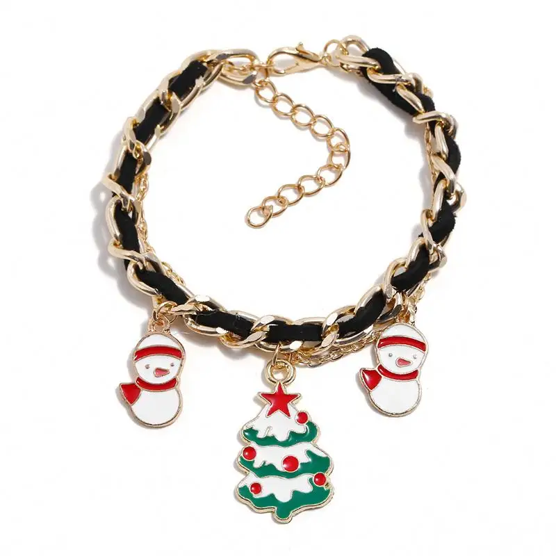 2023 Fashion jewelry Christmas snow Christmas tree moon alloy drop oil bracelet