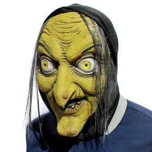 DAMAI Halloween Horror Old Witch Mask With Hooded Scary Clown Hag Latex Masks Green Face Big Nose Old Women Costume Party Props - Product Image 2