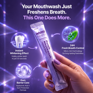 Bain de bouche blanchissant OEM en sachet, couleur violette, correction des taches, rafraîchisseur d'haleine, soin buccal, format voyage portable - Product Image 2