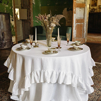 Nappe carrée en lin à volants, nappe en lin blanc pour mariage, fête, cadeau, couverture de table
