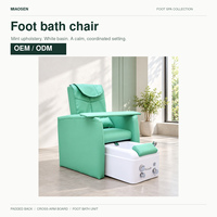 Chaise de pédicure vert menthe avec bassin blanc, dossier rembourré et plateau pour salon de manucure, mobilier OEM ODM personnalisé, vente en gros