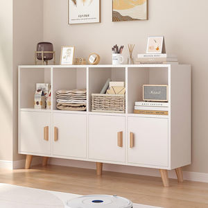 Estantería Cubby de Madera con <span class=keywords><strong>8</strong></span> Cubos, de Pie, con <span class=keywords><strong>Patas</strong></span> de Madera de 2 Niveles, Moderna, para Oficina en Casa, Almacenamiento Bajo, Blanco Cálido - Product Image 1