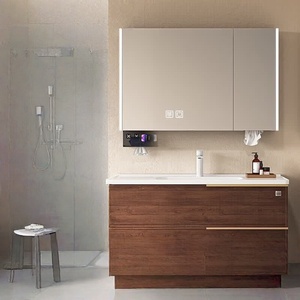 Intelligent Modern Bathroom <b>Vanity</b> Unit Ceramic Basin MDF Melamine Board Construction Lacquer Finish Wall-Mounted LED <b>Mirror</b> - Product Image 5