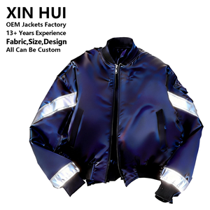 Chaqueta Bomber Larga de Invierno de Alta Gama con Tinte Reflectante para Hombre, Logotipo Personalizado, Iridiscente, Brillante, Impermeable, de Cuero PU con Forro Polar, Estilo Techwear - Product Image 1