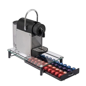 Tiroir de rangement pour dosettes de café, support en métal et verre pour 40 capsules, pour machine à café avec pieds - Product Image 1