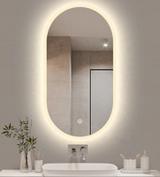 Miroir de salle de bain ovale à LED certifié CE ETL, à fixation murale, cadre fin, miroir à LED à intensité variable