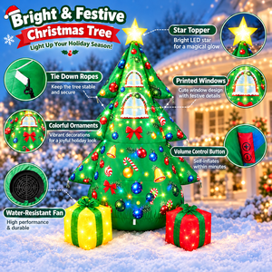 Outdoor Inflatable Christmas Tree with Lighted Gift Boxes Snow Window Star Topper Waterproof Blow Up Yard Decor for Holiday - Product Image 2