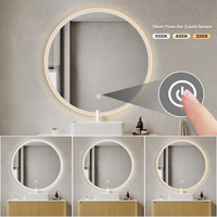 Espejo Táctil Redondo, Espejo de Baño con Luz LED, Espejos LED Ajustables para Baño