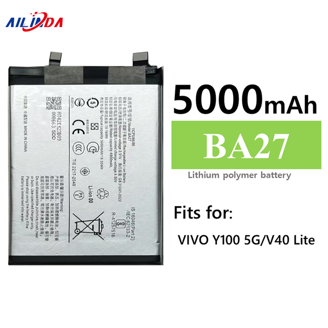 Factory Wholesale 5000mah BA27 100% Health Mobile Phone Battery for vivo Y100 5G V40 Lite V2239
