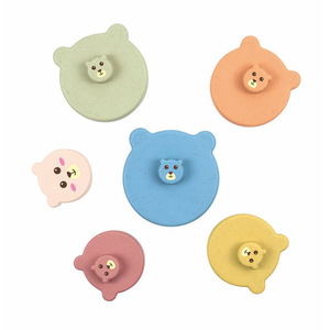 6 Pièces Jouet d'éveil en paille de blé et PVC souple pour bébé, à mâcher, empilable et gigognable, avec couineur et fonction de pression, motif visage d'ours - Product Image 4