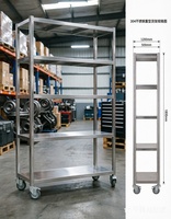 Étagère de rangement mobile en acier inoxydable avec roues à frein, 4 niveaux à panneaux, idéale pour salle blanche et usine alimentaire - Vente flash