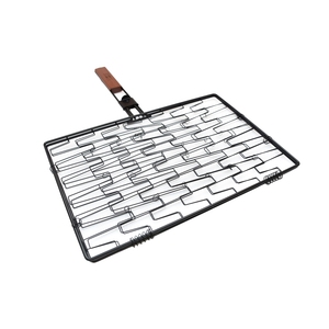 Panier à griller rectangulaire haut de gamme avec fil antiadhésif et manche en bois pliant pour accessoires de barbecue poisson et légumes - Product Image 1