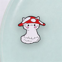 Broche en émail motif chat de dessin animé avec chapeau de champignon rouge et blanc pour veste, sac à dos, revers – Accessoire