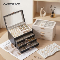 Boîte à bijoux en cuir PU de luxe léger, grande capacité, avec couvercle en verre, organisateur verrouillable pour bagues, colliers, bracelets