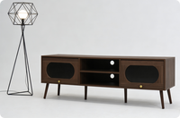 Meja TV Kayu Modern Desain Baru untuk Ruang Tamu, Warna Walnut Coklat Tua, Dijual
