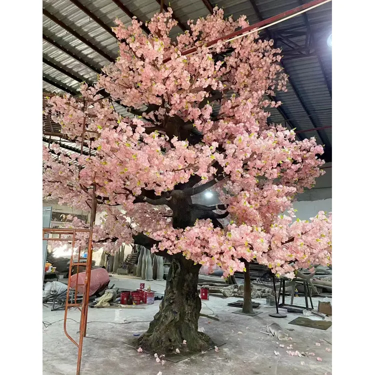 Flor de Cerezo Artificial de plástico grande, flores blancas y rosas, cerezo Sakura, árbol para decoración de jardín de boda