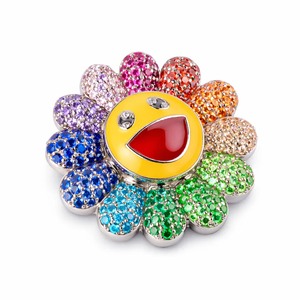 Pendentif Fleur Murakami Givrée et Rotative, Inspiré de l'Art Superflat de Takashi Murakami, Entièrement Sertie de Zircone Cubique, Luxe Kawaii - Product Image 1