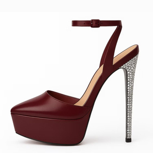 Sandales à plateforme épaisse pour femme, grande taille 45, coupe large, talons hauts ornés de diamants, avec boucle de cheville, chaussures d'été découpées - Product Image 1