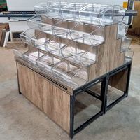 Support de présentation pliable moderne personnalisé pour boissons et en-cas avec étagères en bois et en métal - à poser sur comptoir/mural