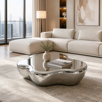 Table basse en acier inoxydable poli miroir, forme organique moderne, table centrale de luxe pour café