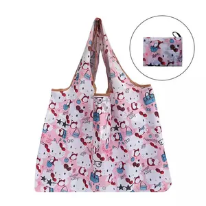 RPET Cartoon Handbag Outdoor Portable Storage Shoulder Bag Polyester Eco-friendly Grocery Bags Folding Shopping Bag