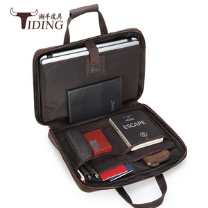 Tiding Retro Crazy Horse <b>Leather</b> <b>Briefcase</b> 15.6 Inch Laptop Bag Men Business Travel Light Weight Wear Resistant Solid Color - Product Image 4