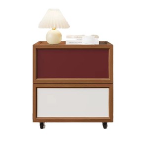 Mesita de noche moderna minimalista de madera, gabinete de almacenamiento de madera maciza de doble capa, estante giratorio para uso doméstico en dormitorios. - Product Image 4