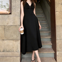 ZYHT 8020 Robe d'été élégante style Hepburn, petite robe blanche, col en V, sans manches, taille ajustée, ourlet évasé, longueur mi-longue
