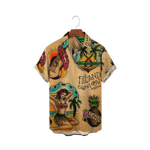 Camisas Hawaianas de Seda 100% para <span class=keywords><strong>Hombre</strong></span>, a Rayas, para Vacaciones de Verano en la Playa, Estilo Vintage con Mapa Náutico de Barco Pirata, Tallas Grandes - Product Image 4