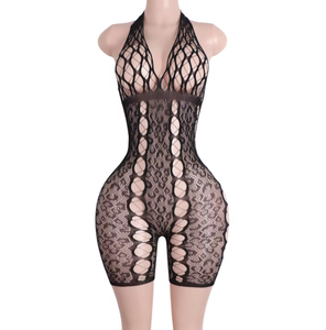 Viviblook Z0130RP Combinaison Femme Halter Dos Nu Évidée en Résille Haute Élasticité avec Collants Intégrés - Product Image 4