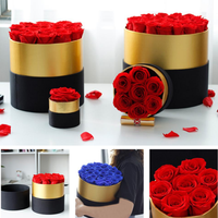 Boîte Cadeau Ronde de Roses Éternelles Faite à la Main, Personnalisable, Plusieurs Styles, Seau de Roses, Cadeau de la Saint-Valentin