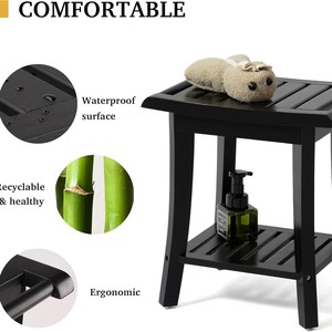 Tabouret de salle de bain imperméable Autonomy, noir, en bambou massif, avec étagère de rangement, pour personnes âgées et femmes enceintes - Product Image 3