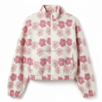 Veste en polaire sherpa à fermeture éclair intégrale pour femme, motif floral 3D, coupe courte, pour l'hiver