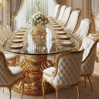 Table et chaises de salle à manger de style palais français, table à manger avec plateau en marbre, ensemble de table à manger 10 places, luxe, multifonctionnel