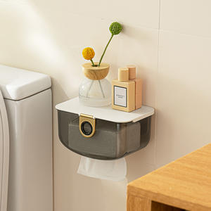 Boîte à mouchoirs murale de luxe, rectangulaire, translucide, blanc glacé, gris châtain, multi-usages, salle de bain, cuisine, papier toilette - Product Image 1