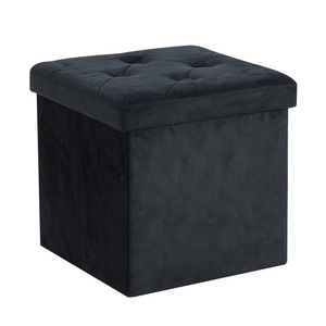 Custom <b>Storage</b> <b>Stool</b> Adult Size Black Velvet Home Ottoman With Lid And Base For Daily Use - Product Image 3