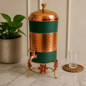 Copper Green Beverage <b>Dispenser</b> <b>With</b> Leak Proof <b>Tap</b> Large Capacity Vintage Style For Home Decoration Party Gifting - Product Image 1