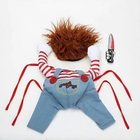 Costume d'Halloween pour chien : Vêtements amusants pour animaux de compagnie, Chucky, la poupée mignonne tenant un couteau – Nouveauté très prisée