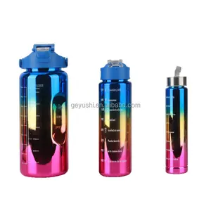 3 Pcs Fitness Gym Family Sports Bottle Sets Bpa Free Water Jug Plastic Electroplating Gradient Color Water Bottle Sets