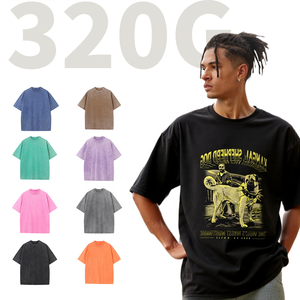 Shengshi เสื้อยืดผู้ชายล้างเอนไซม์คอลูกเรือปกติ320กรัมทีมย้อนยุคผ้าฝ้ายนุ่มมีโลโก้ที่กำหนดเองเสื้อยืดแบบลำลองจำนวนมาก - Product Image 1