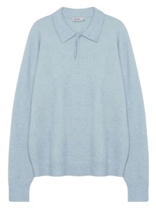 Suéter Polo de Manga Longa Azul Claro para Homens, Com Gola Aberta, Casual, Tricô - Product Image 5