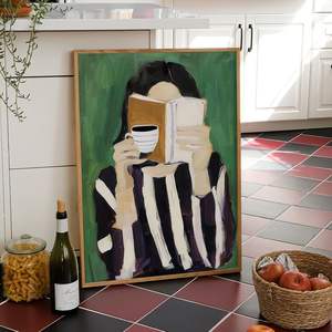 <span class=keywords><strong>Arte</strong></span> Abstracto en Lienzo de Mujer Leyendo un Libro de Café, Decoración Moderna y Minimalista para el Hogar, 16x24 Pulgadas, Sin Marco, Hecho en China - Product Image 2